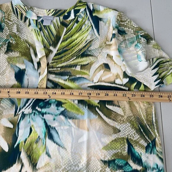 Chicos Snake & Tropical Print Tunic Top Size 2XL Bracelet Sleeve Y Neckline - Picture 6 of 9